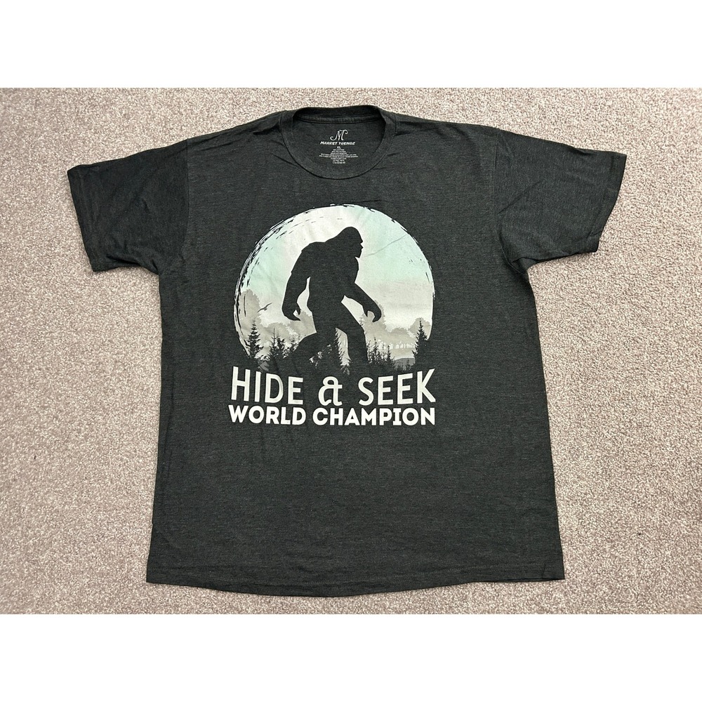 Market Trendz‎ Bigfoot T-Shirt Mens XL Grey Excellent Hide & Seek World Champion